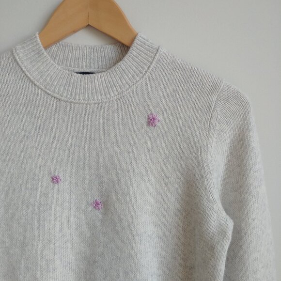 Banana Republic Sweaters - Upcycled one of a kind 100% hand embroidered grey purple cotton sweater Small